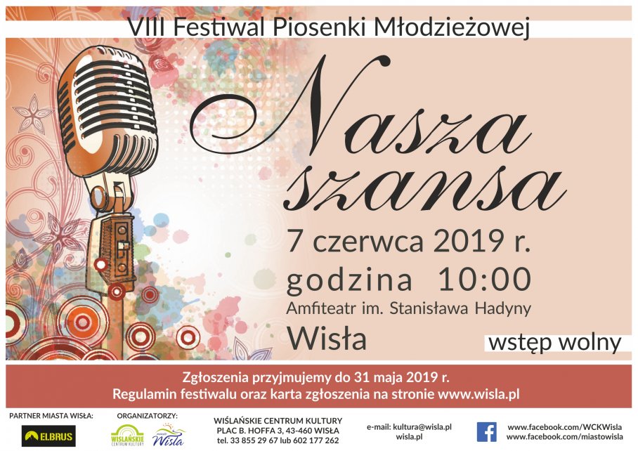 Plakat dot. VIII Festiwalu Piosenki Młodzieżowej "Nasza szansa'